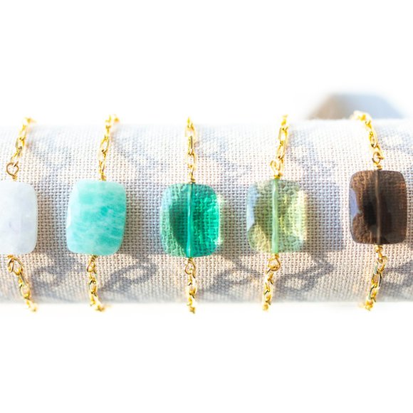 Stunning Amazonite Gemstone Bracelet on Gold Link Chain Beautiful Bracelet Gift - Picture 5 of 6